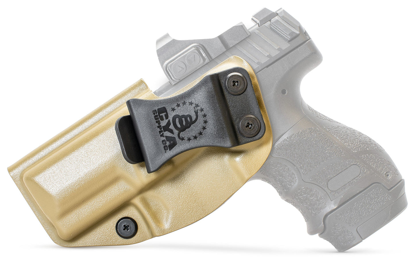 CYA flat dark earth Base IWB holster with a black clip on a black hk vp9sk handgun