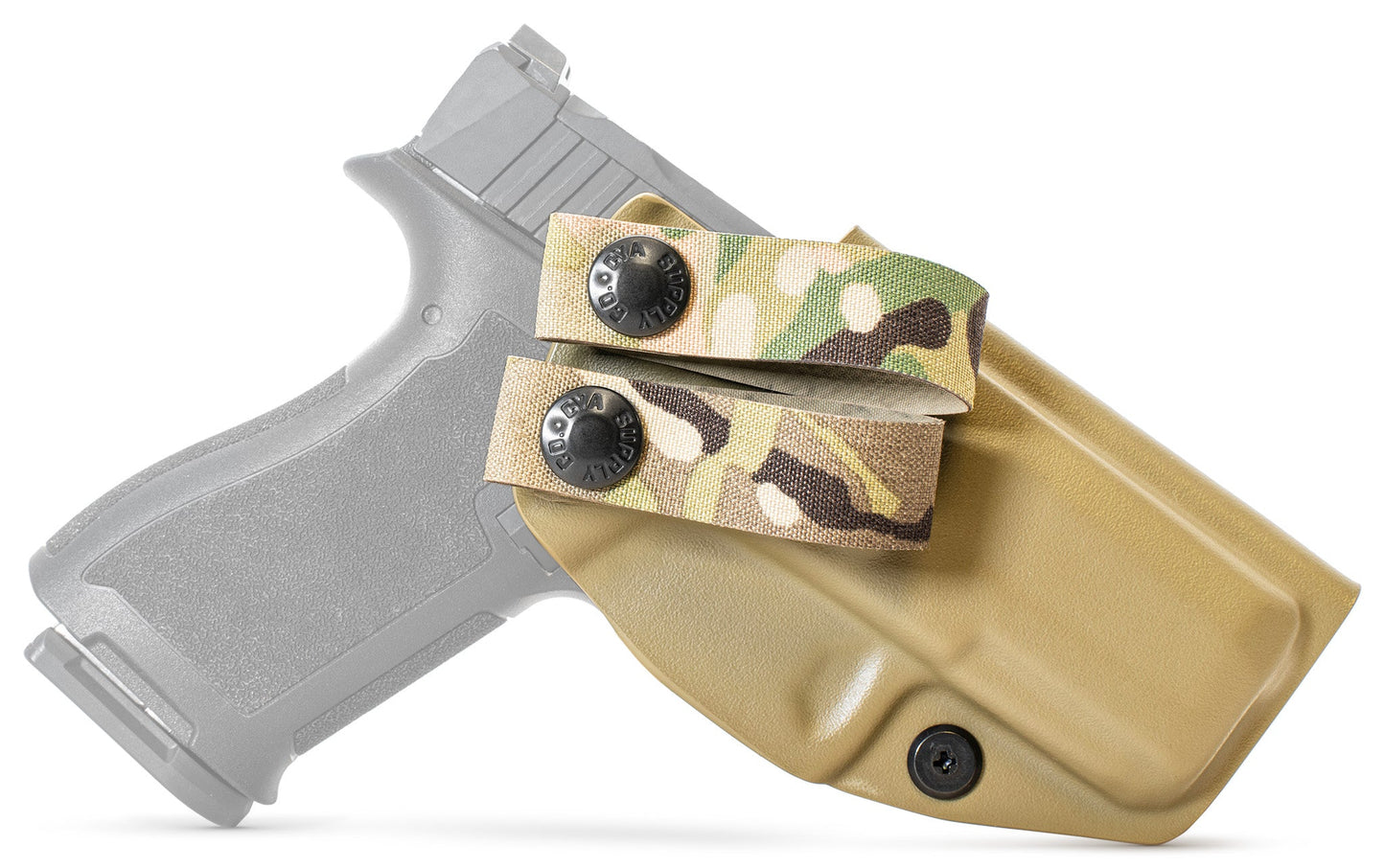 CYA camouflage slim hoops holster in flat dark earth on a black handgun