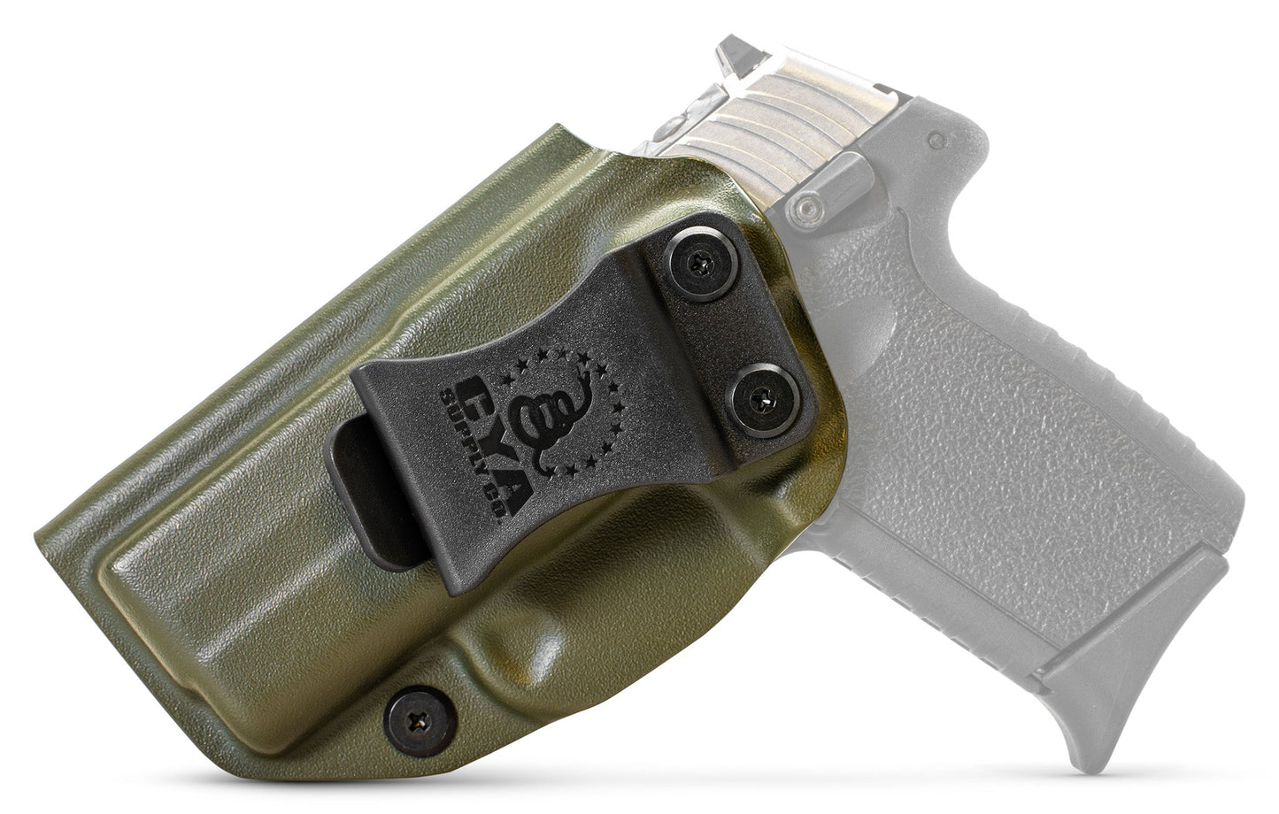 CYA Holster in od green with a black clip on a black sccy cpx 2 gen3 handgun