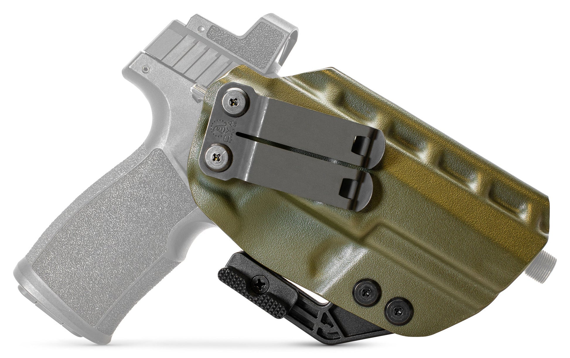 CYA XCarry Holster in OD green with a black clip on a black Sig Sauer P322 handgun