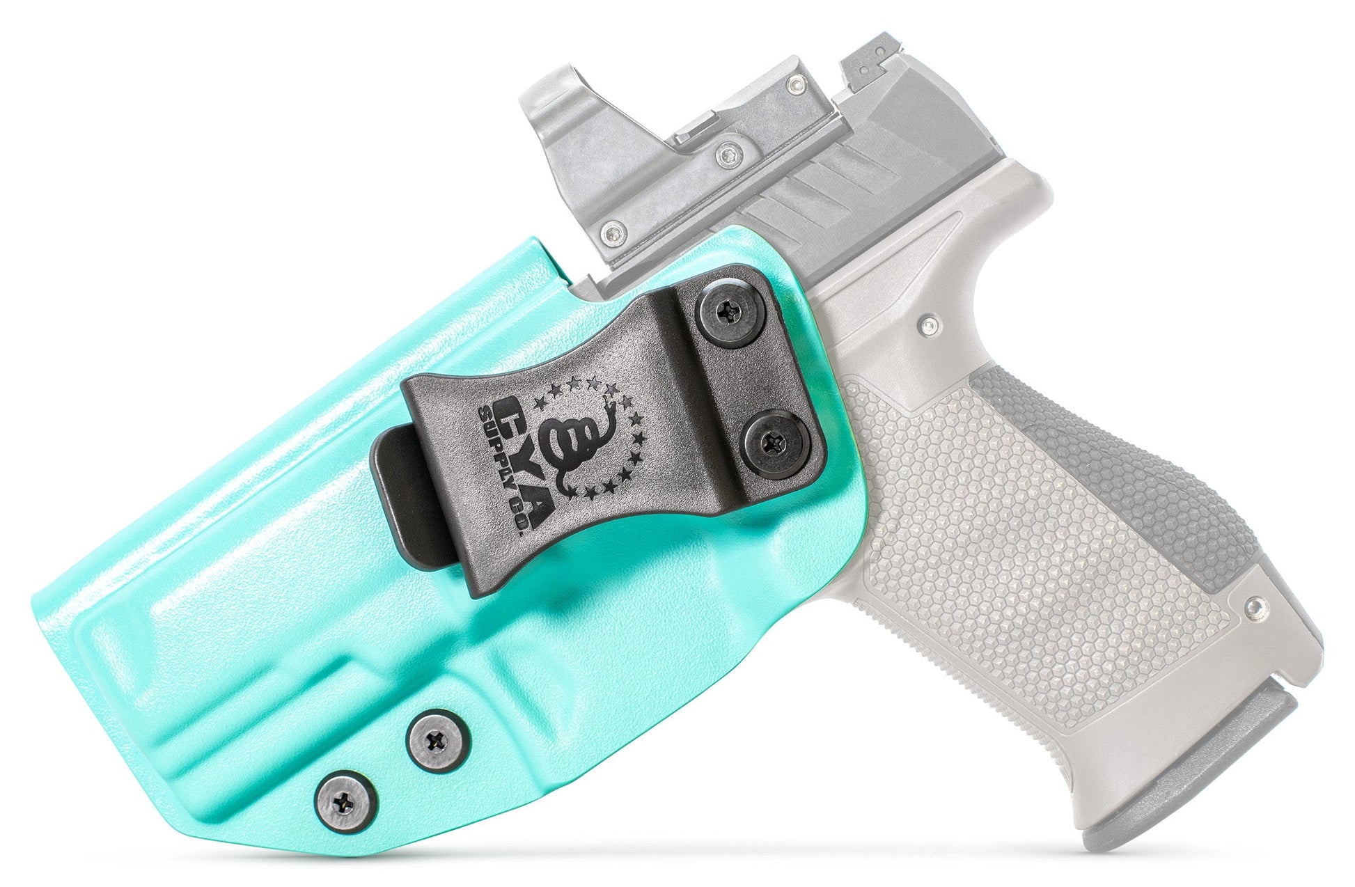 CYA Base IWB Full Size 4" Holster in Teal Blue color on a silver Walther PDP Compact