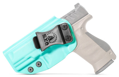 CYA Base IWB Full Size 4" Holster in Teal Blue color on a tan Walther PDP Compact