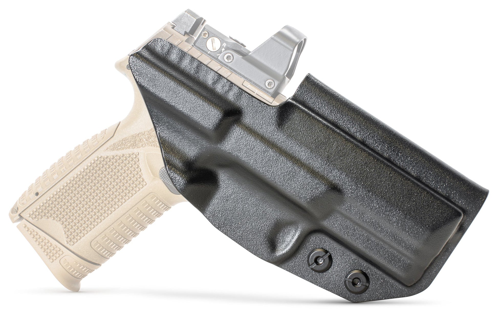 CYA black midsize base iwb holster on a tan fn 509 handgun